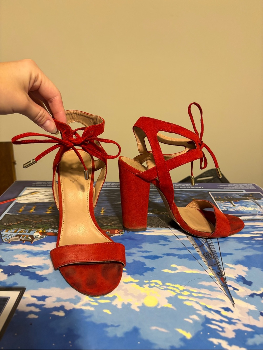 Red Suede Block Heel - Picture 2 of 4